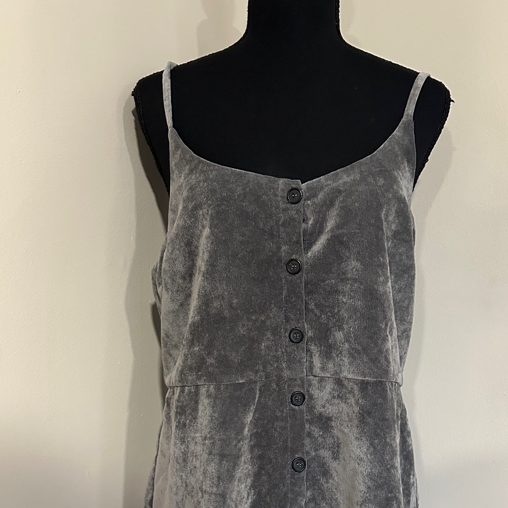 *COOPERATIVE* Urban Outfitters Grey Velvet Button-Front Slip Dress Size Large - Picture 3 of 9